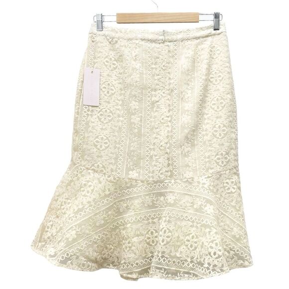 NWT Rachel Parcell Cream Embroidered Flounce Skirt Beige Swan Size Small NEW - Picture 5 of 16